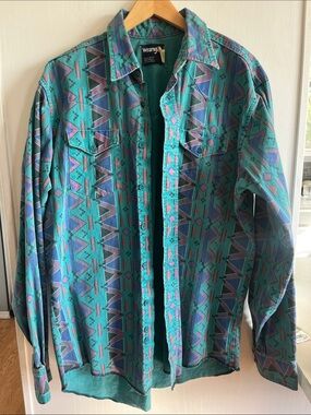 VTG Wrangler Brushpopper X-long Tails Shirt Mens 16.5-36